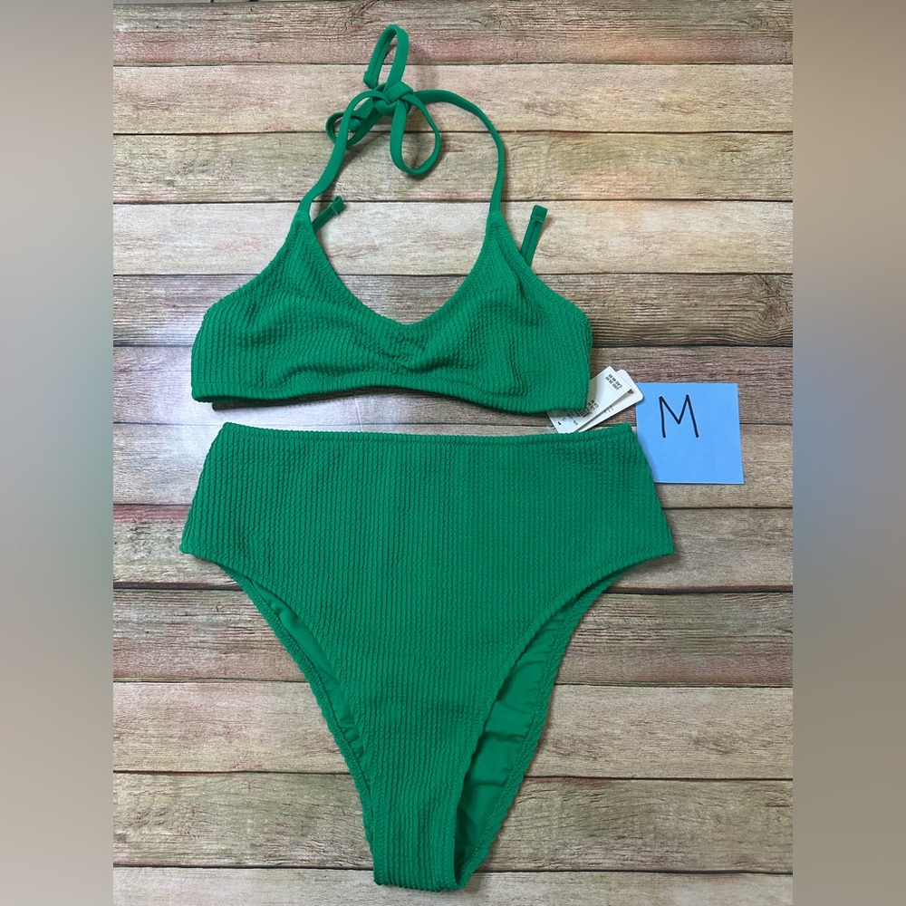aerie Green Ribbed High-Waist Bikini Set